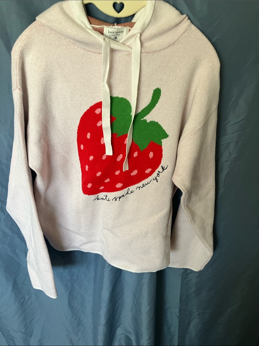 kate spade: Cream Strawberry Sweater- Hood- XS